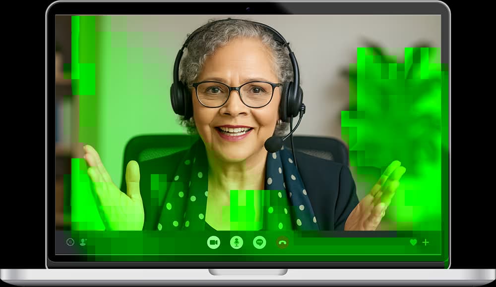 Sue teaching English online via Google Meet